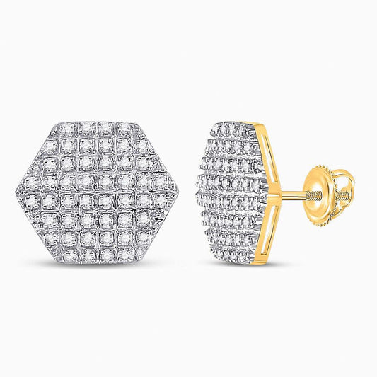 10kt Yellow Gold Mens Round Diamond Hexagon Stud Earrings 1/3 Cttw - Gold Heart Group Jewelers