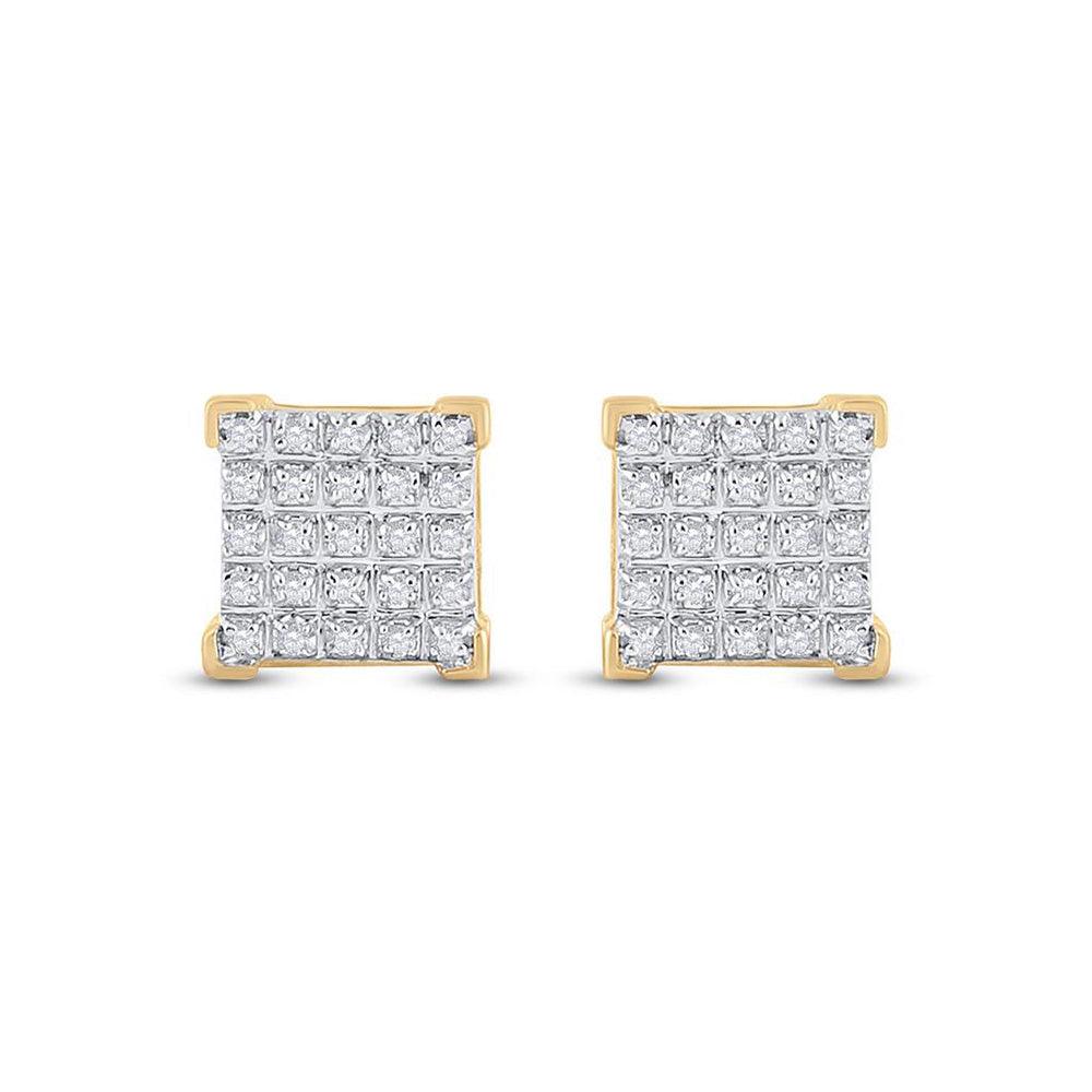 10kt Yellow Gold Mens Round Diamond Square Earrings 1/6 Cttw - Gold Heart Group Jewelers