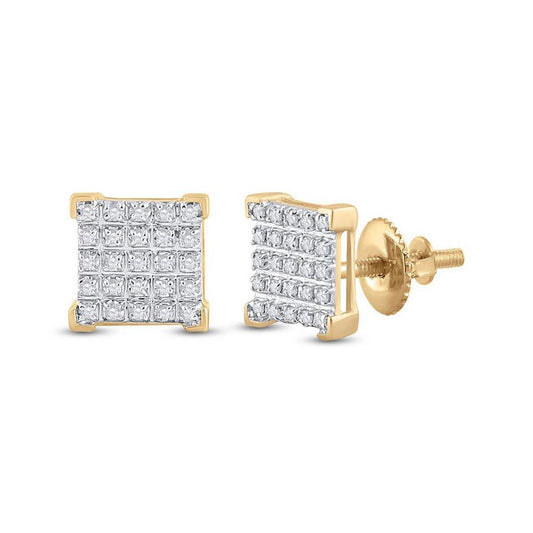 10kt Yellow Gold Mens Round Diamond Square Earrings 1/6 Cttw - Gold Heart Group Jewelers