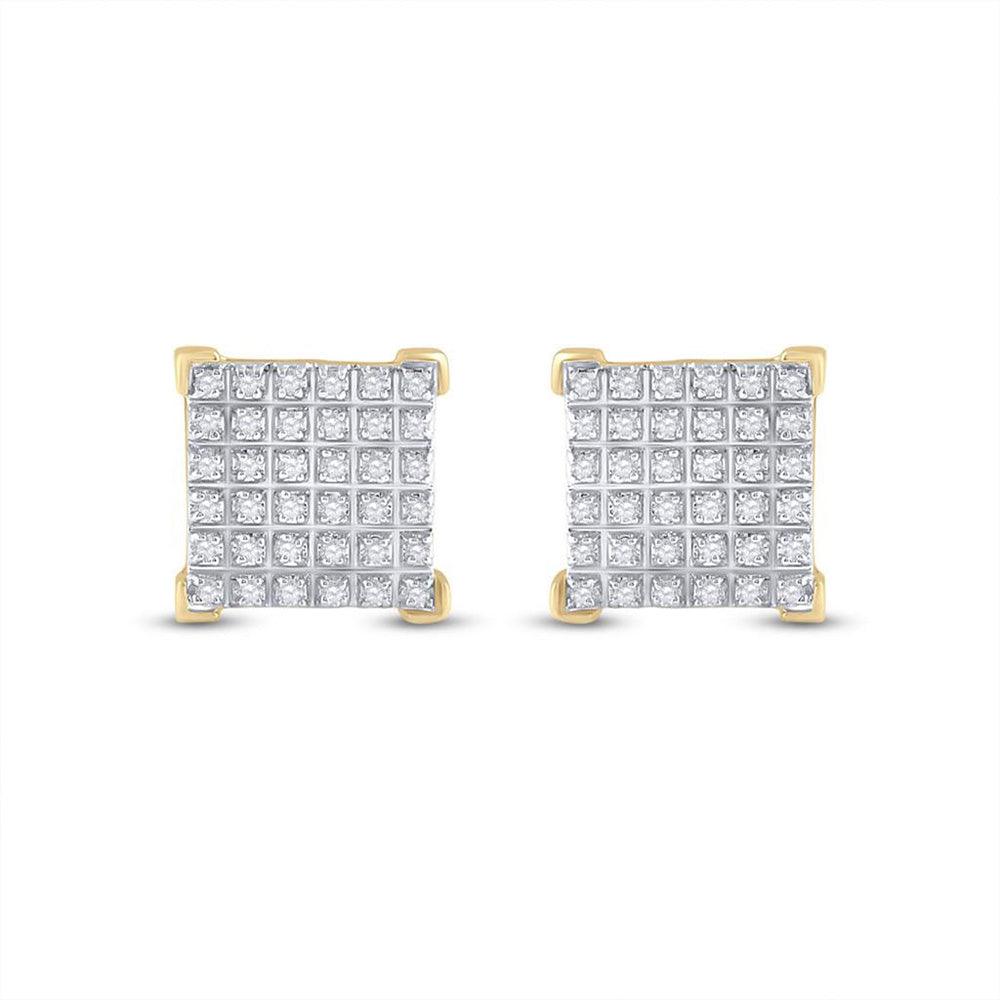 10kt Yellow Gold Mens Round Diamond Square Earrings 1/5 Cttw - Gold Heart Group Jewelers