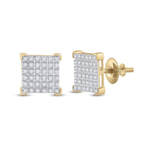 10kt Yellow Gold Mens Round Diamond Square Earrings 1/5 Cttw - Gold Heart Group Jewelers