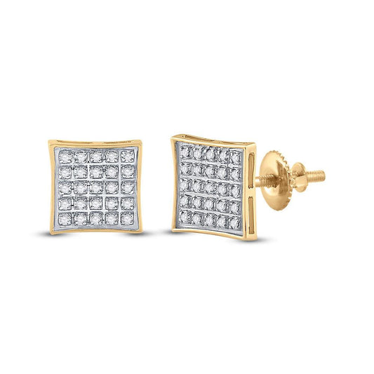 10kt Yellow Gold Mens Round Diamond Kite Square Earrings 1/6 Cttw - Gold Heart Group Jewelers