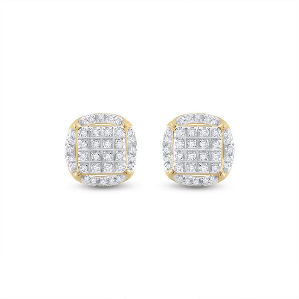 10kt Yellow Gold Mens Round Diamond Circle Cluster Earrings 1/5 Cttw - Gold Heart Group Jewelers