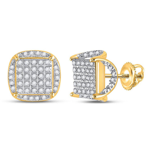 10kt Yellow Gold Mens Round Diamond Square Stud Earrings 1/3 Cttw - Gold Heart Group Jewelers