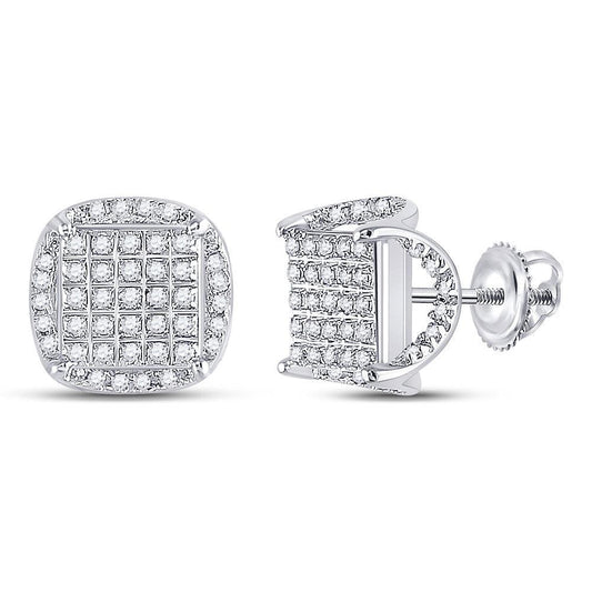 10kt White Gold Mens Round Diamond Square Stud Earrings 1/3 Cttw - Gold Heart Group Jewelers