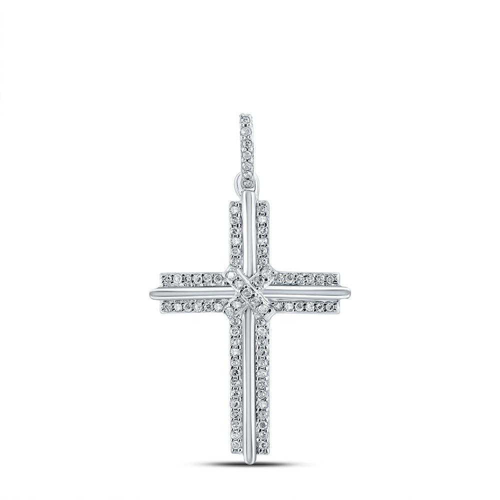 10kt White Gold Mens Round Diamond Cross Charm Pendant 1/5 Cttw - Gold Heart Group Jewelers