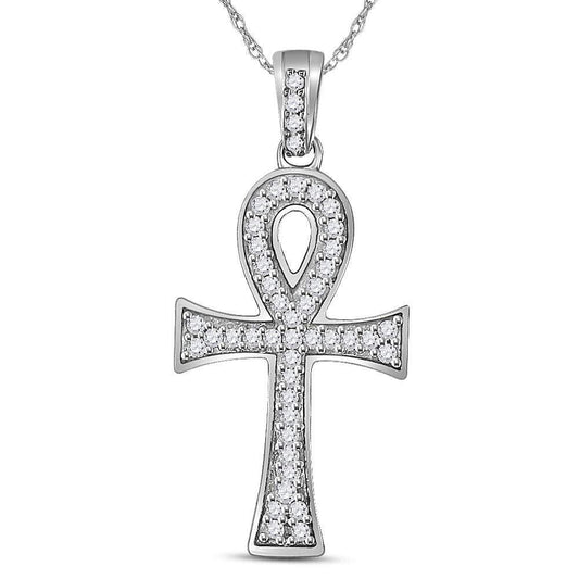 10kt White Gold Mens Round Diamond Ankh Cross Charm Pendant 1/5 Cttw - Gold Heart Group Jewelers