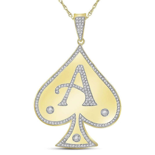 10kt Yellow Gold Mens Round Diamond Spade Aces Charm Pendant 5/8 Cttw - Gold Heart Group Jewelers