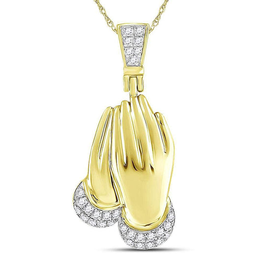 10kt Yellow Gold Mens Round Diamond Praying Hands Charm Pendant 1/6 Cttw - Gold Heart Group Jewelers