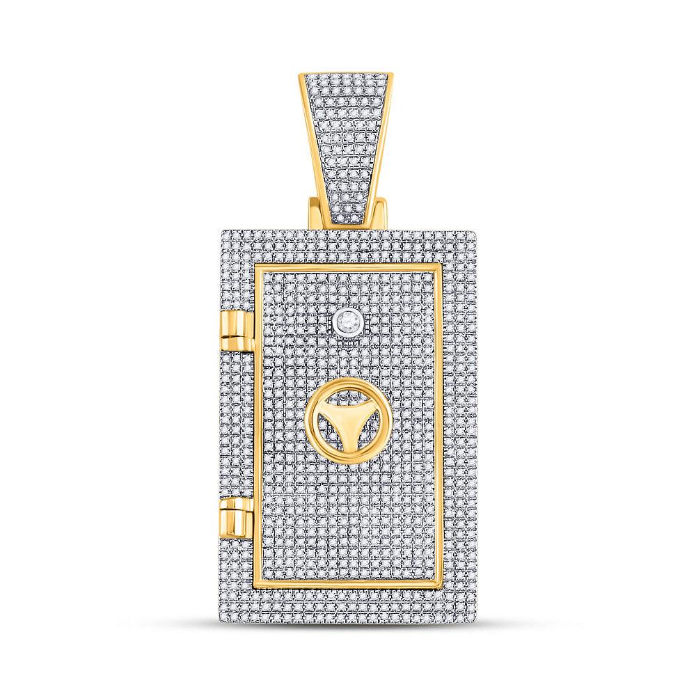 10kt Yellow Gold Mens Round Diamond Bank Safe Vault Charm Pendant 1-1/3 Cttw - Gold Heart Group Jewelers