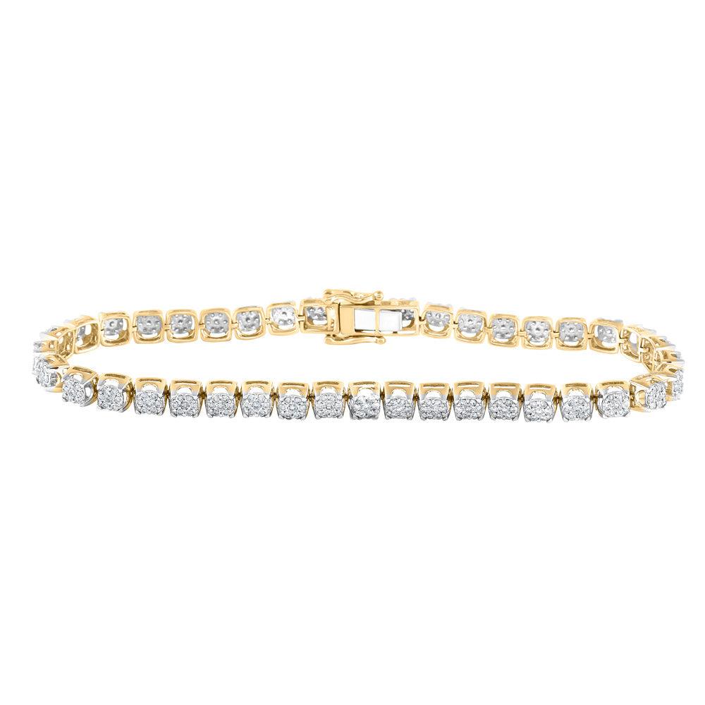 10kt Yellow Gold Mens Round Diamond Cluster Fashion Bracelet 3 Cttw - Gold Heart Group Jewelers