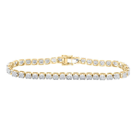 10kt Yellow Gold Mens Round Diamond Cluster Fashion Bracelet 3 Cttw - Gold Heart Group Jewelers
