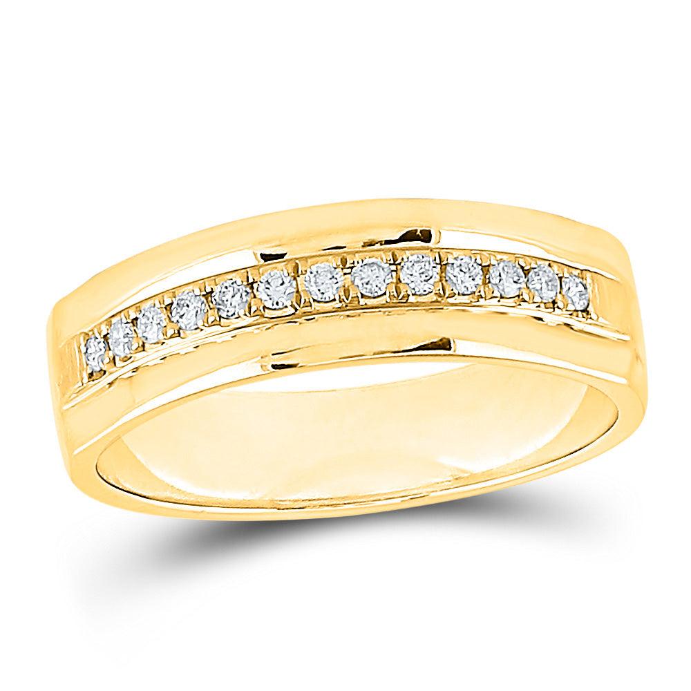 14kt Yellow Gold Mens Round Diamond Wedding Single Row Band Ring 1/5 Cttw - Gold Heart Group Jewelers