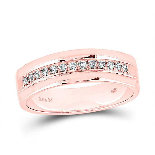 14kt Rose Gold Mens Machine Set Round Diamond Wedding Band Ring 1/5 Cttw - Gold Heart Group Jewelers