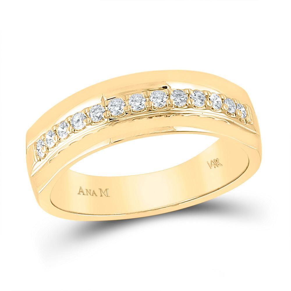 14kt Yellow Gold Mens Round Diamond Wedding Single Row Band Ring 1/3 Cttw - Gold Heart Group Jewelers