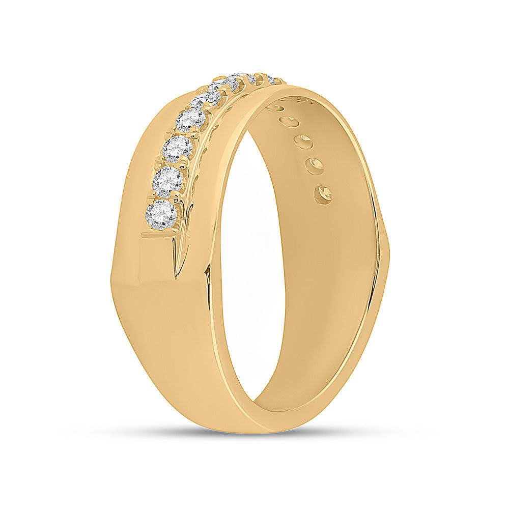 14kt Yellow Gold Mens Round Diamond Wedding Single Row Band Ring 1/2 Cttw - Gold Heart Group Jewelers