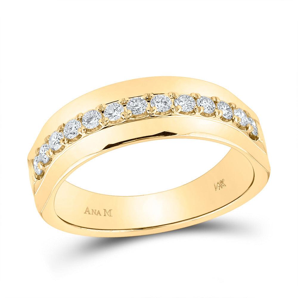 14kt Yellow Gold Mens Round Diamond Wedding Single Row Band Ring 1/2 Cttw - Gold Heart Group Jewelers