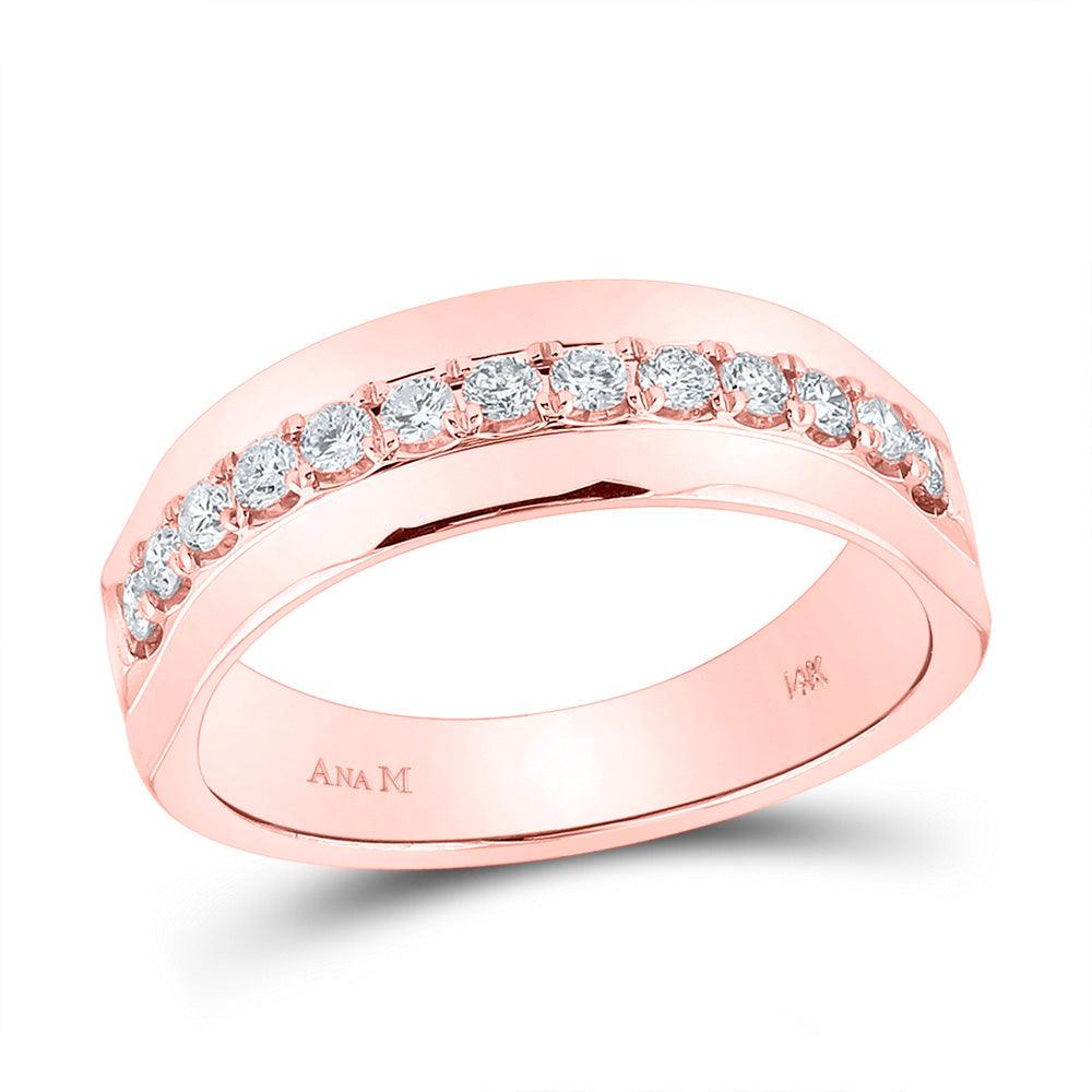14kt Rose Gold Mens Round Diamond Wedding Single Row Band Ring 1/2 Cttw - Gold Heart Group Jewelers
