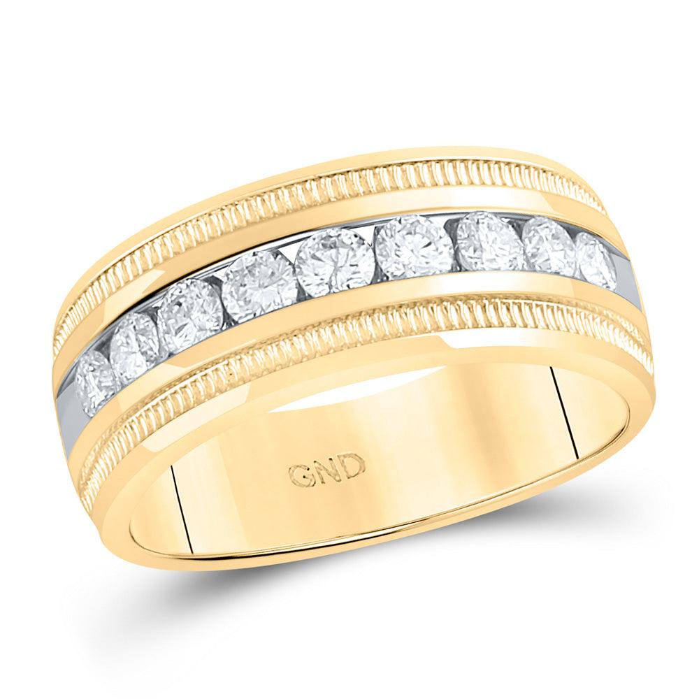14kt Yellow Gold Mens Round Diamond Wedding Single Row Band Ring 1 Cttw - Gold Heart Group Jewelers