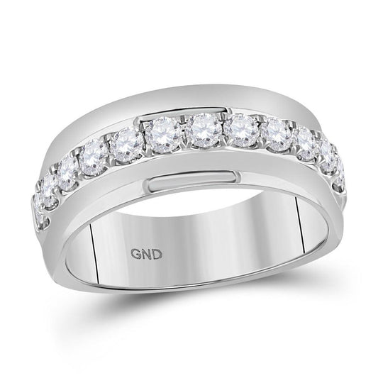 14kt White Gold Mens Machine Set Round Diamond Wedding Band Ring 1 Cttw - Gold Heart Group Jewelers