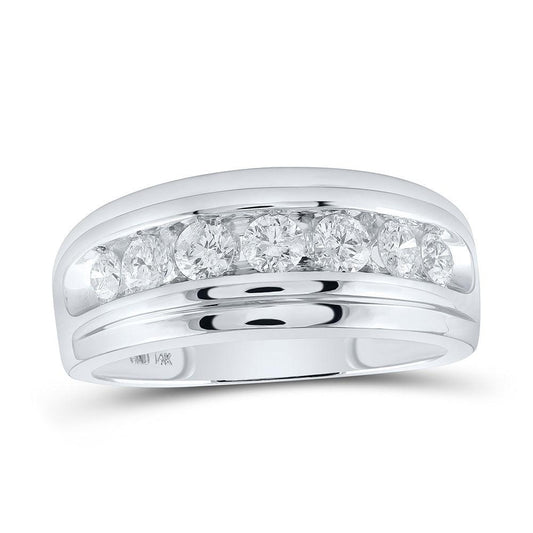 14kt White Gold Mens Round Diamond Wedding Channel-Set Band Ring 1 Cttw - Gold Heart Group Jewelers