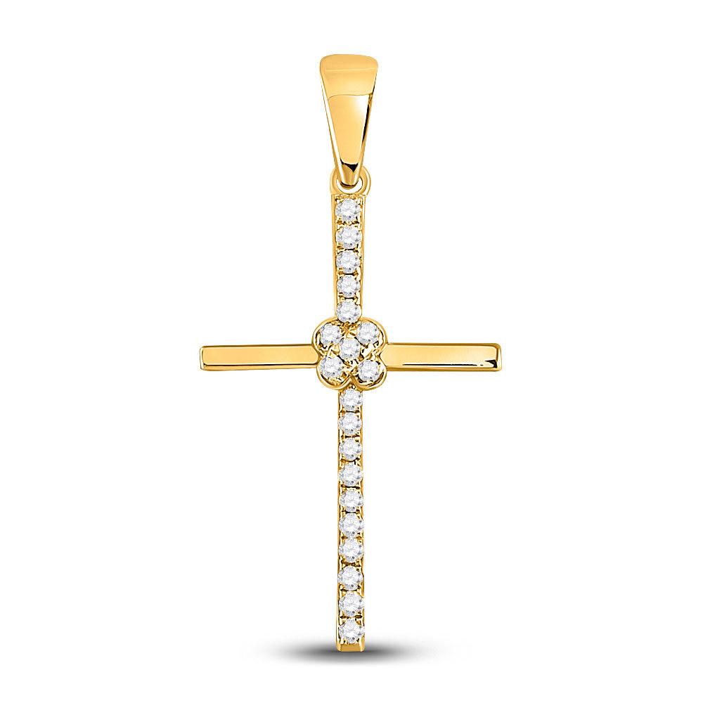 10kt Yellow Gold Womens Round Diamond Cross Pendant 1/12 Cttw - Gold Heart Group Jewelers