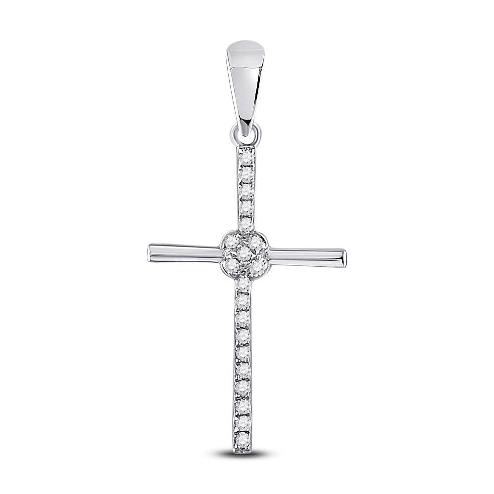 10kt White Gold Womens Round Diamond Cross Pendant 1/12 Cttw - Gold Heart Group Jewelers