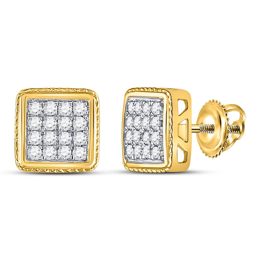 10kt Yellow Gold Mens Round Diamond Square Cluster Earrings 1/2 Cttw - Gold Heart Group Jewelers