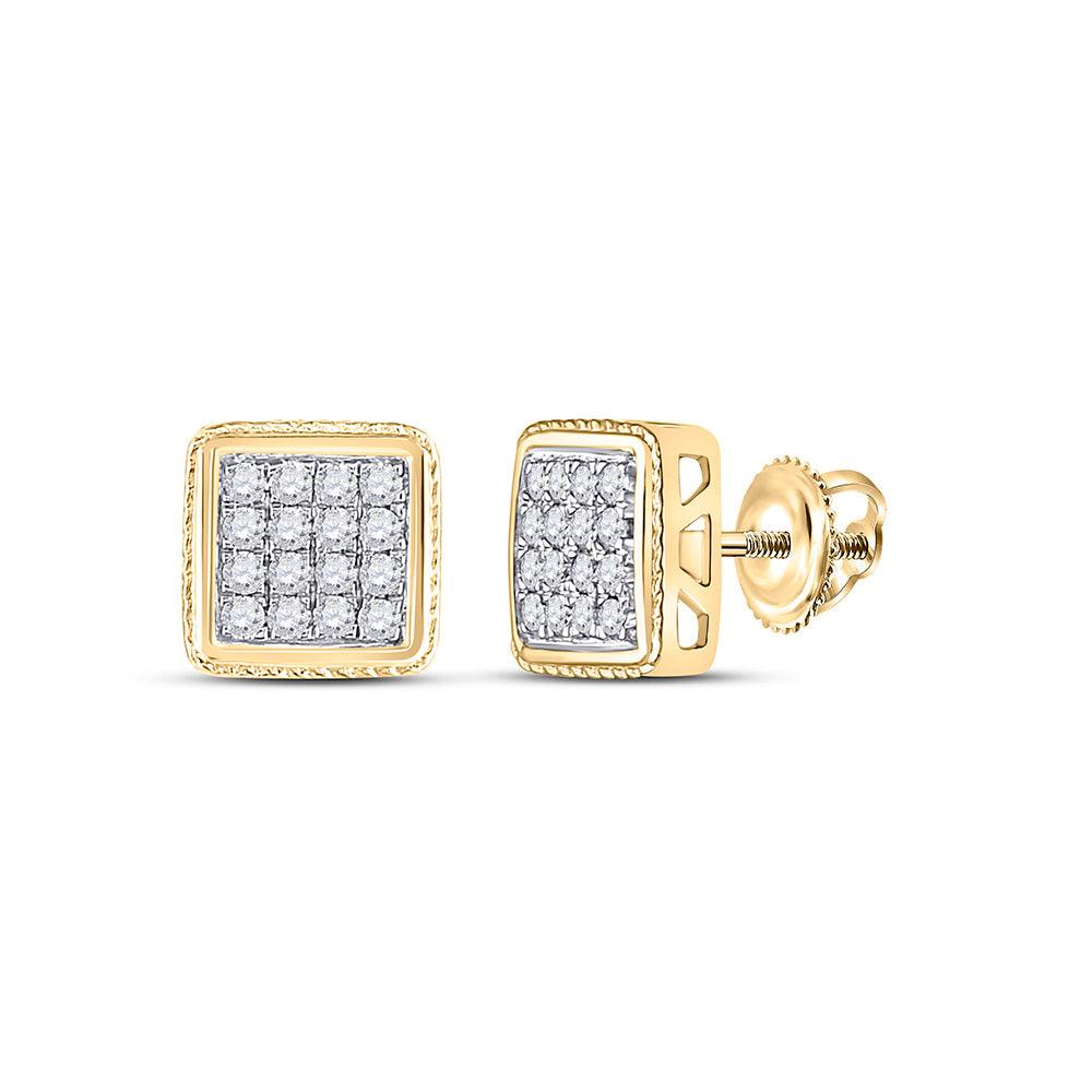 10kt Yellow Gold Mens Round Diamond Square Cluster Earrings 1/2 Cttw - Gold Heart Group Jewelers