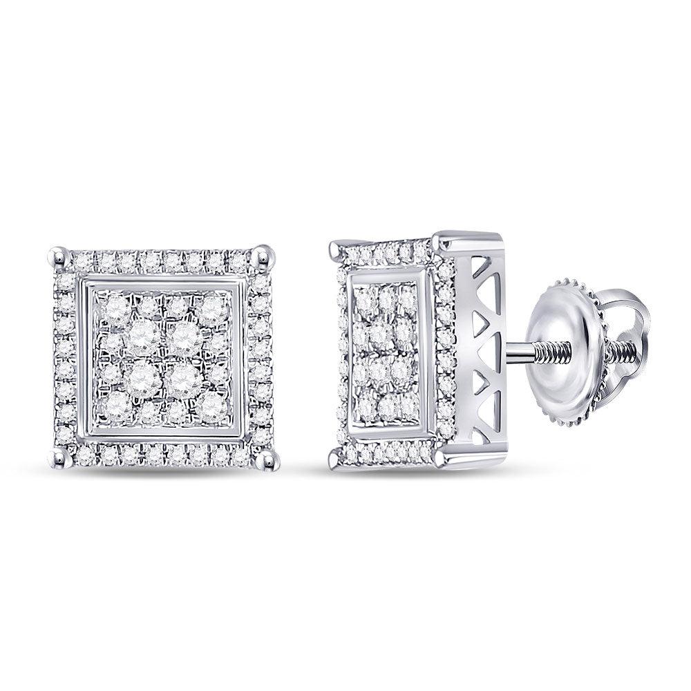 10kt White Gold Mens Round Diamond Square Earrings 1/2 Cttw - Gold Heart Group Jewelers