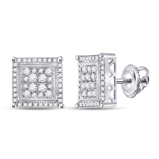 10kt White Gold Mens Round Diamond Square Earrings 1/2 Cttw - Gold Heart Group Jewelers