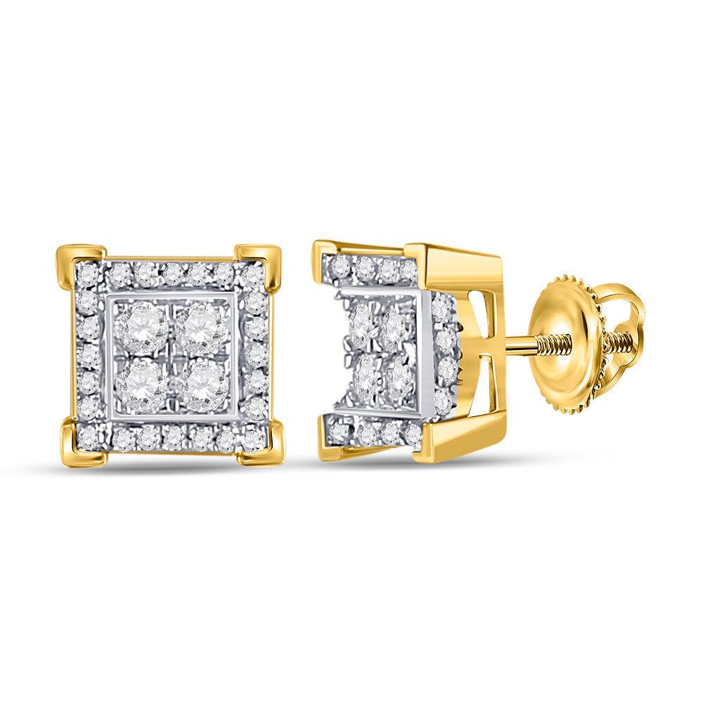 10kt Yellow Gold Mens Round Diamond Square Earrings 1/3 Cttw - Gold Heart Group Jewelers