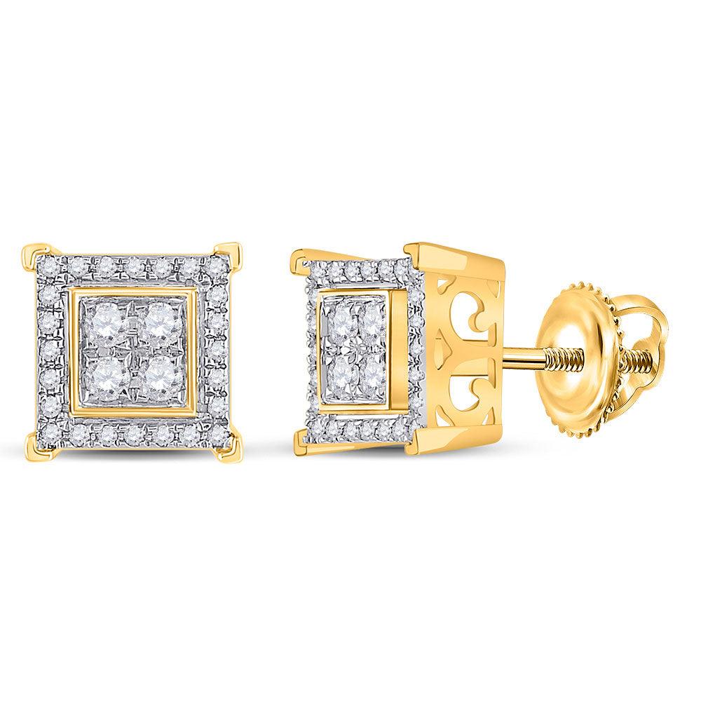 14kt Yellow Gold Mens Round Diamond Square Earrings 1/3 Cttw - Gold Heart Group Jewelers