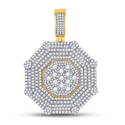 10kt Yellow Gold Mens Round Diamond Octagon Cluster Charm Pendant 3-1/2 Cttw - Gold Heart Group Jewelers