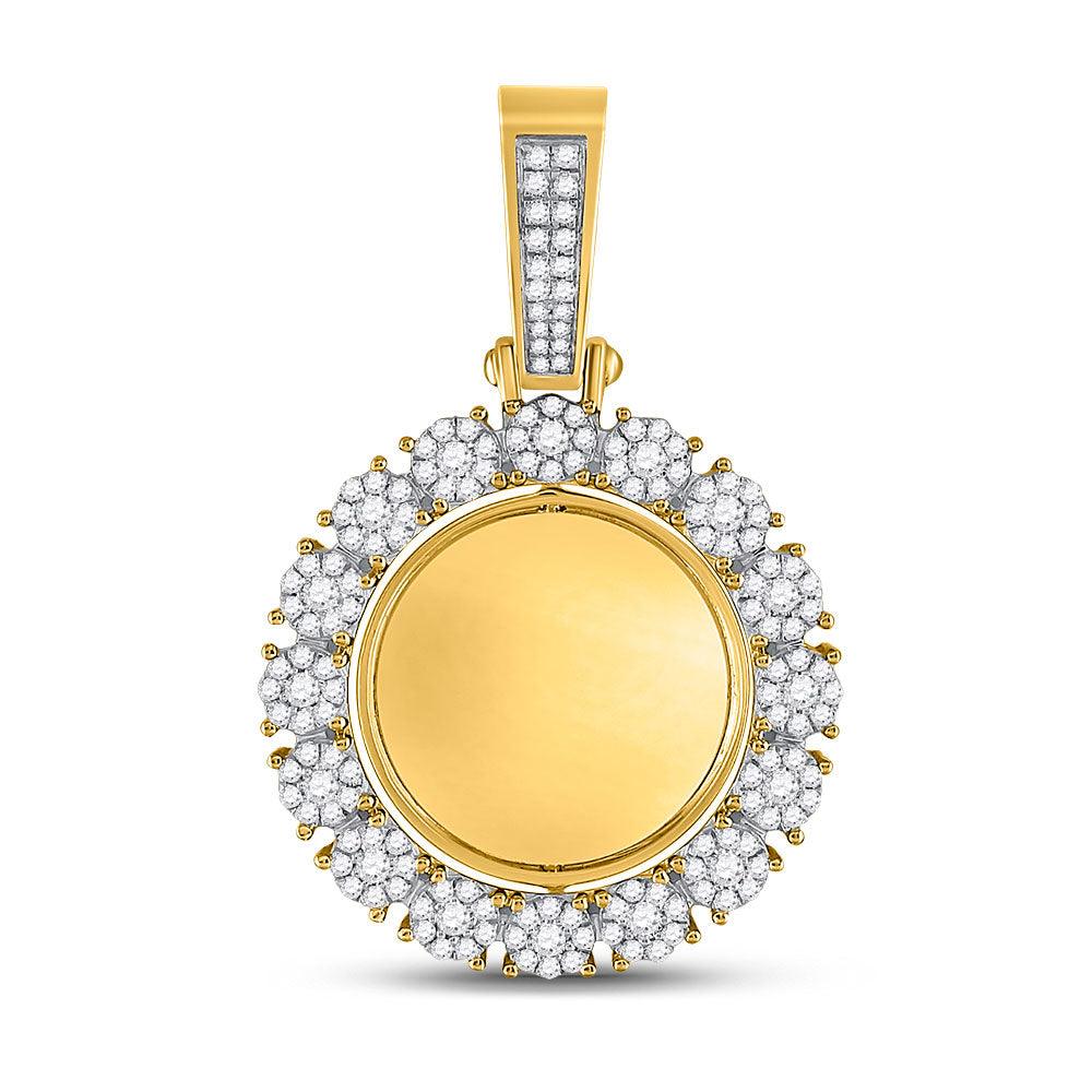 10kt Yellow Gold Mens Round Diamond Circle Cluster Picture Memory Pendant 2 Cttw - Gold Heart Group Jewelers