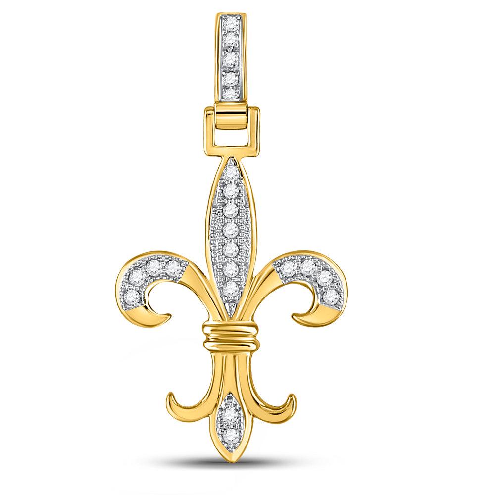 10kt Yellow Gold Mens Round Diamond Fleur-de-Lis Charm Pendant 1/6 Cttw - Gold Heart Group Jewelers