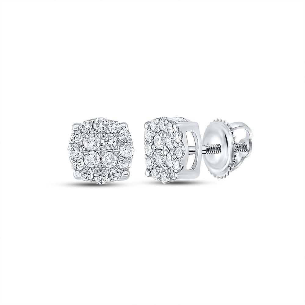 10kt White Gold Mens Round Diamond Cluster Earrings 1/4 Cttw - Gold Heart Group Jewelers