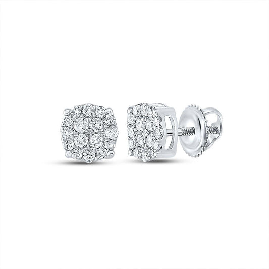 10kt White Gold Mens Round Diamond Cluster Earrings 1/4 Cttw - Gold Heart Group Jewelers