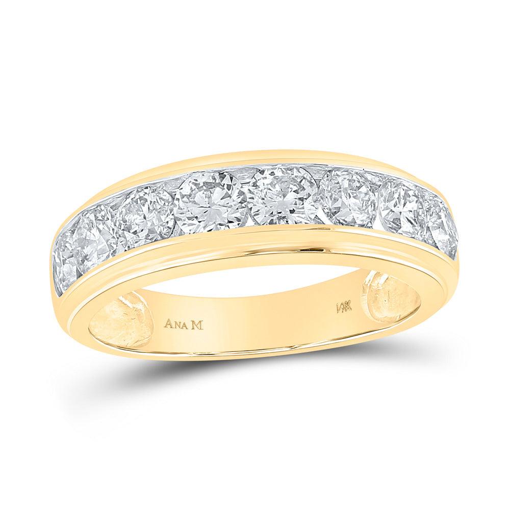 14kt Yellow Gold Mens Round Diamond Wedding Single Row Band Ring 2 Cttw - Gold Heart Group Jewelers