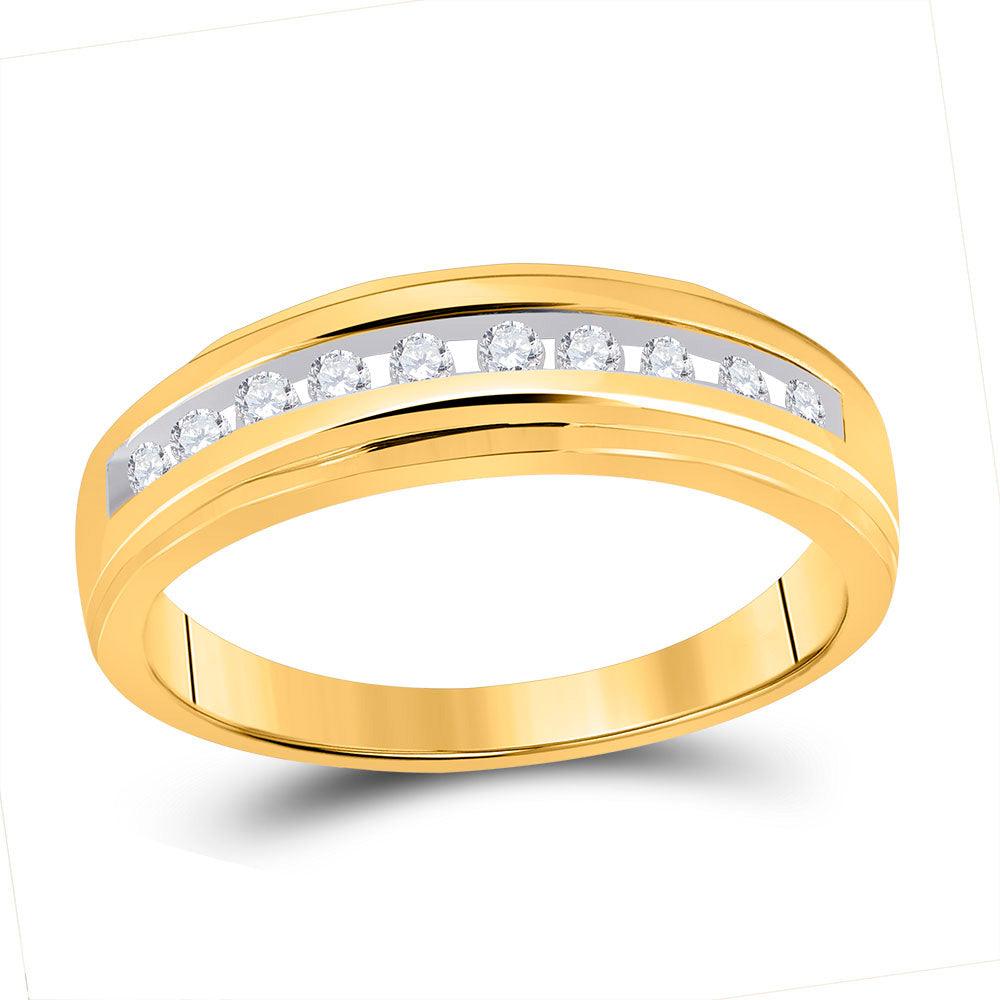 10kt Yellow Gold Mens Round Diamond Wedding Channel-Set Band Ring 1/5 Cttw - Gold Heart Group Jewelers