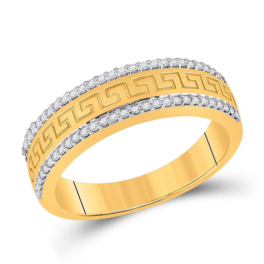 10kt Yellow Gold Mens Round Diamond Wedding Greek Key Band Ring 1/3 Cttw - Gold Heart Group Jewelers