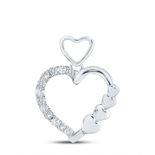 10kt White Gold Womens Round Diamond Heart Pendant 1/12 Cttw - Gold Heart Group Jewelers