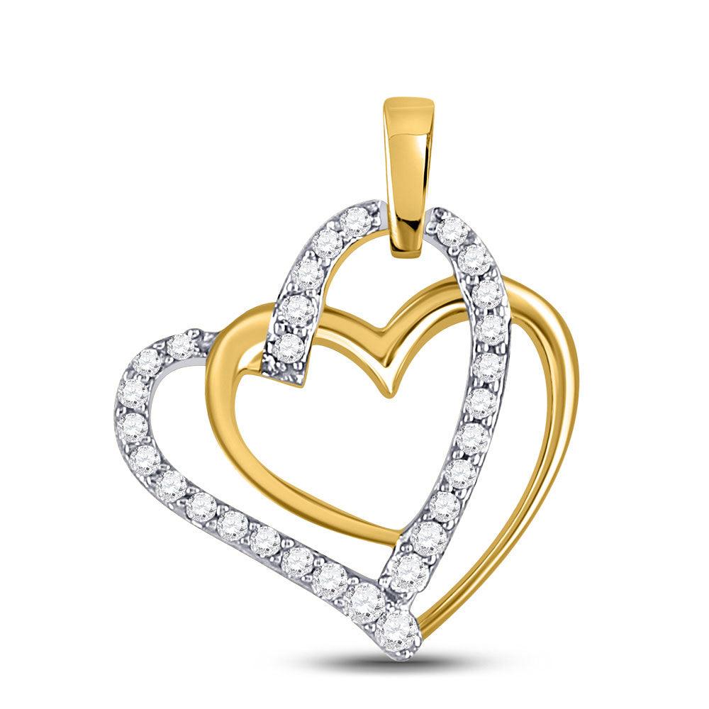 10kt Two-tone Gold Womens Round Diamond Linked Heart Pendant 1/8 Cttw - Gold Heart Group Jewelers