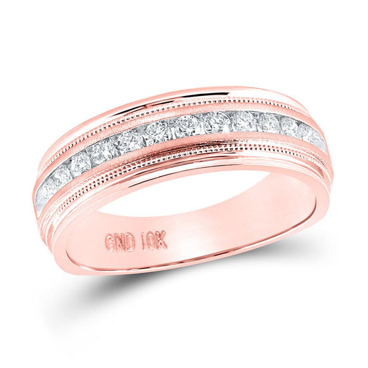 10kt Rose Gold Mens Round Diamond Wedding Single Row Band Ring 1/2 Cttw - Gold Heart Group Jewelers