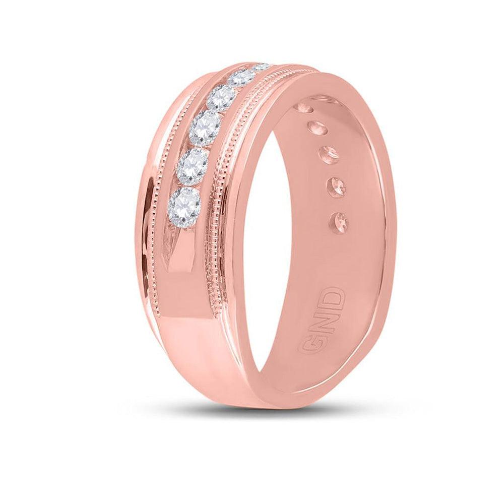 10kt Rose Gold Mens Round Diamond Wedding Single Row Band Ring 1 Cttw - Gold Heart Group Jewelers