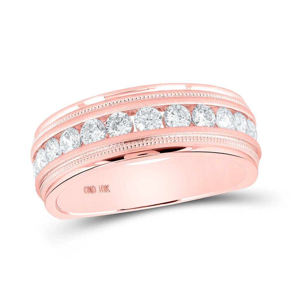 10kt Rose Gold Mens Round Diamond Wedding Single Row Band Ring 1 Cttw - Gold Heart Group Jewelers