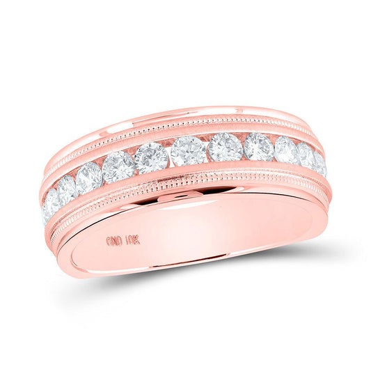 10kt Rose Gold Mens Round Diamond Wedding Single Row Band Ring 1 Cttw - Gold Heart Group Jewelers