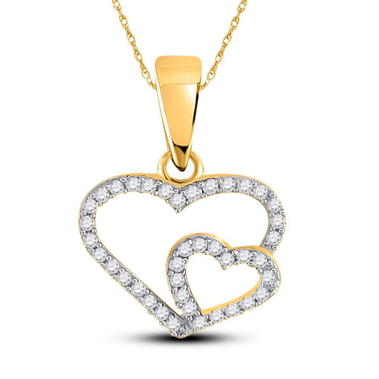 10kt Yellow Gold Womens Round Diamond Double Heart Pendant 1/10 Cttw - Gold Heart Group Jewelers