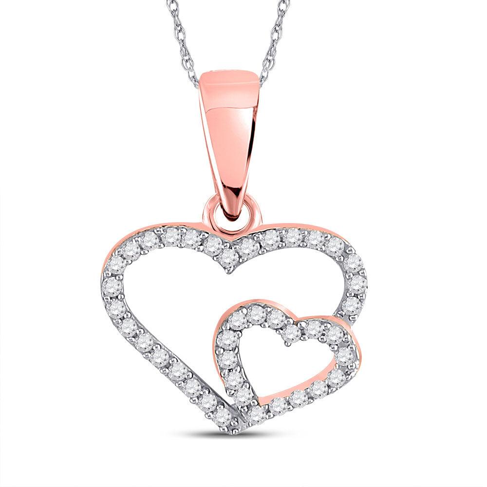 10kt Rose Gold Womens Round Diamond Double Heart Pendant 1/10 Cttw - Gold Heart Group Jewelers