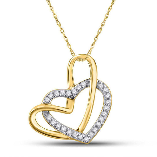 10kt Yellow Gold Womens Round Diamond Heart Pendant 1/12 Cttw - Gold Heart Group Jewelers